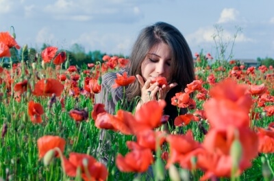 woman in a flower's farm